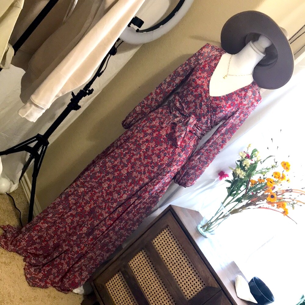 Nicholas - Womens Red Blossom Silk Wrap Maxi Dress - Size 2